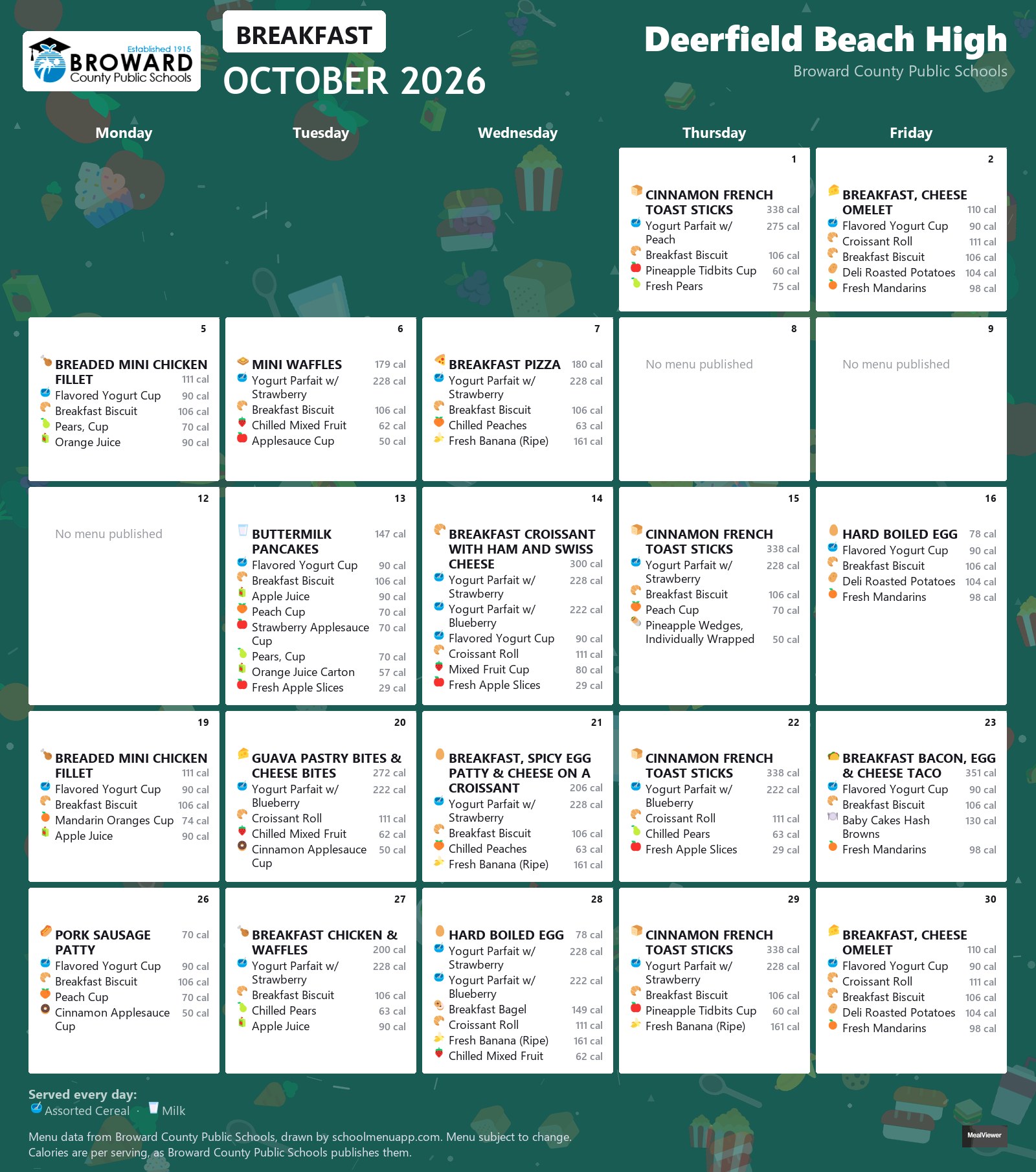 Deerfield Beach High breakfast menu for October 2026 &mdash; Broward County Public Schools