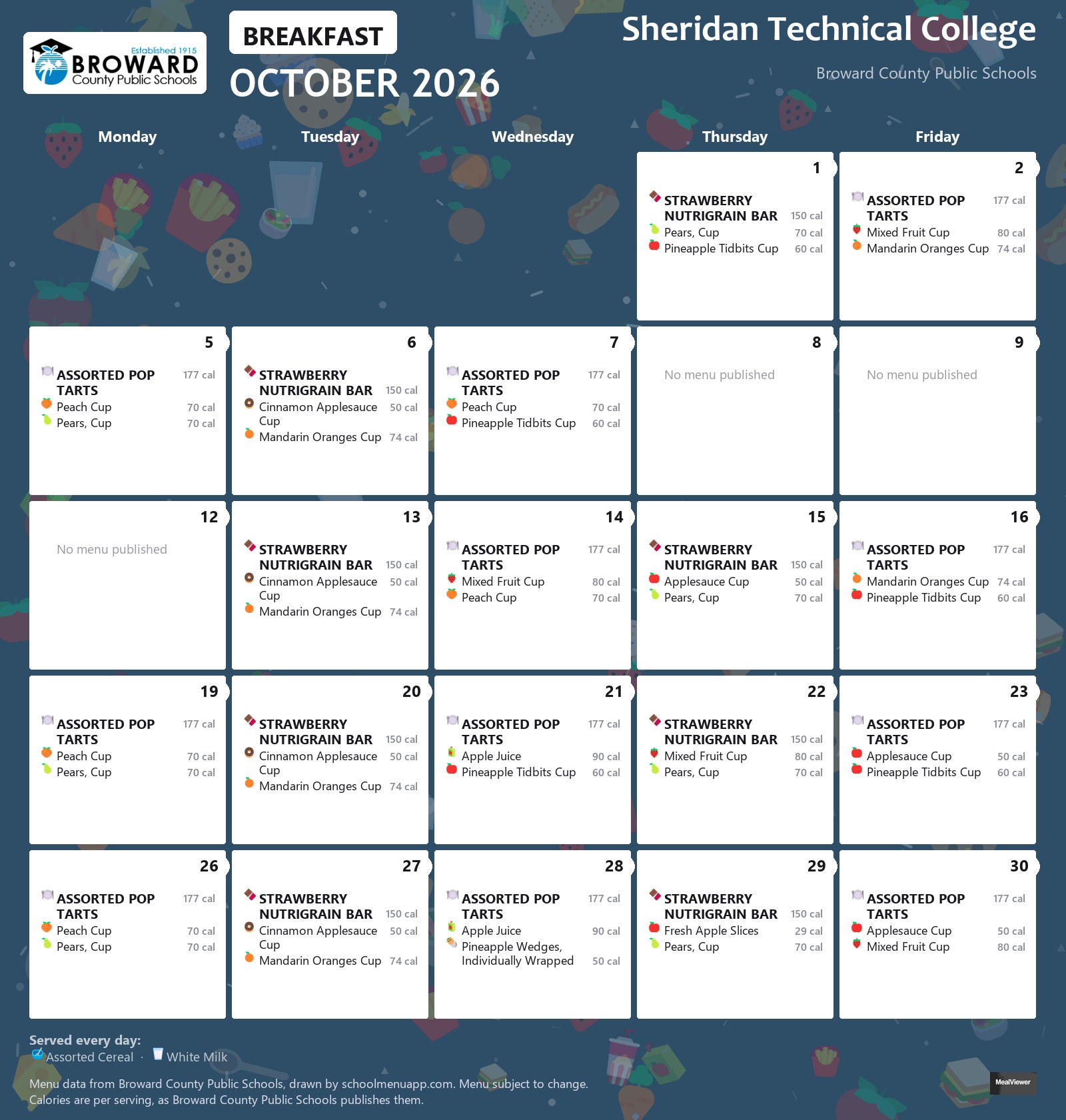 Sheridan Technical College breakfast menu for October 2026 &mdash; Broward County Public Schools