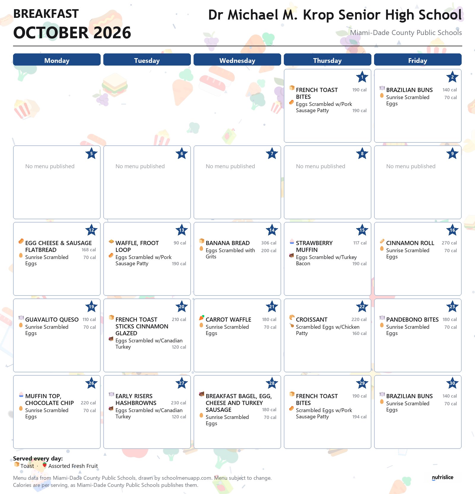 Dr Michael M. Krop Senior High School breakfast menu for October 2026 &mdash; Miami-Dade County Public Schools