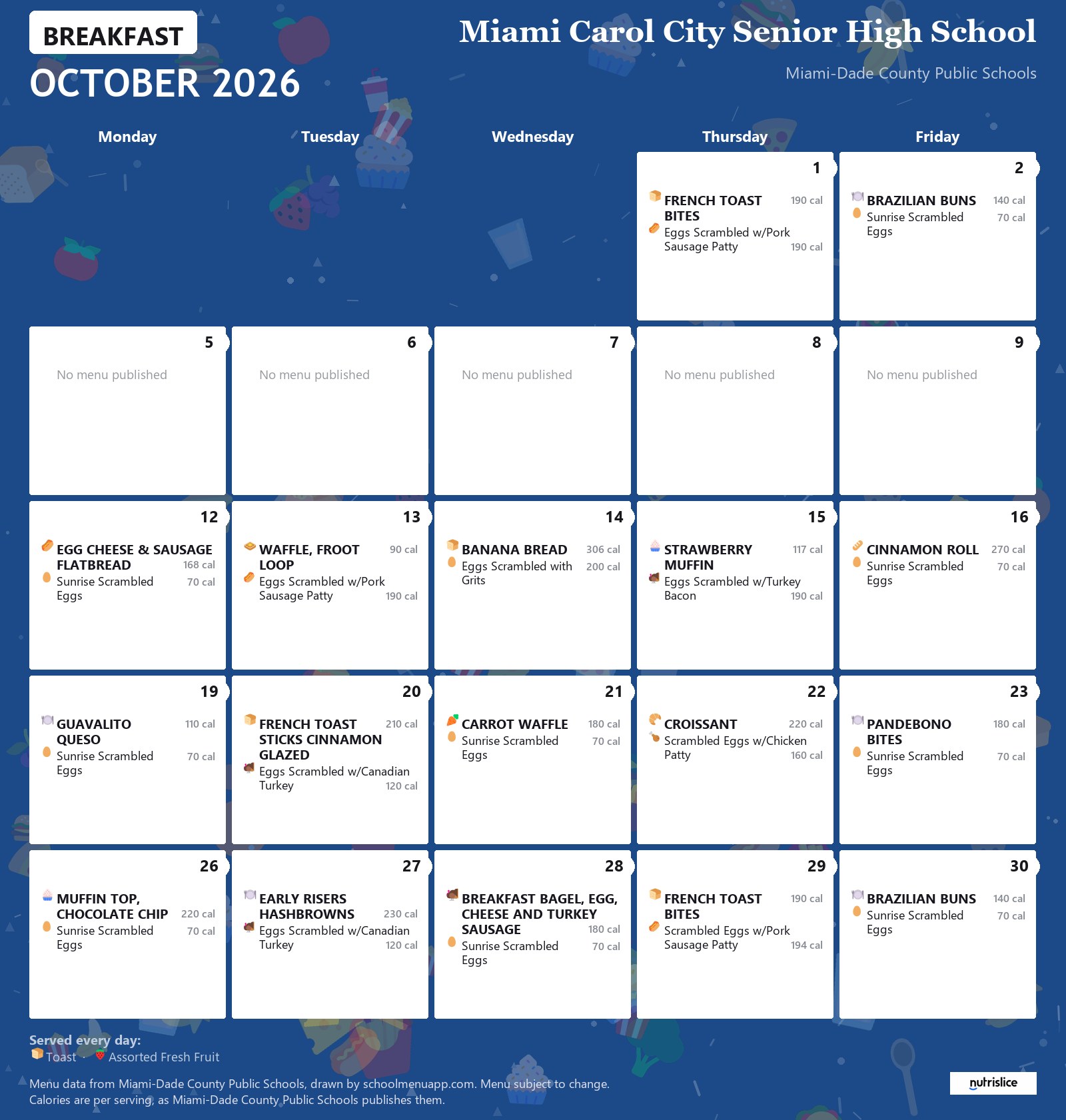 Miami Carol City Senior High School breakfast menu for October 2026 &mdash; Miami-Dade County Public Schools