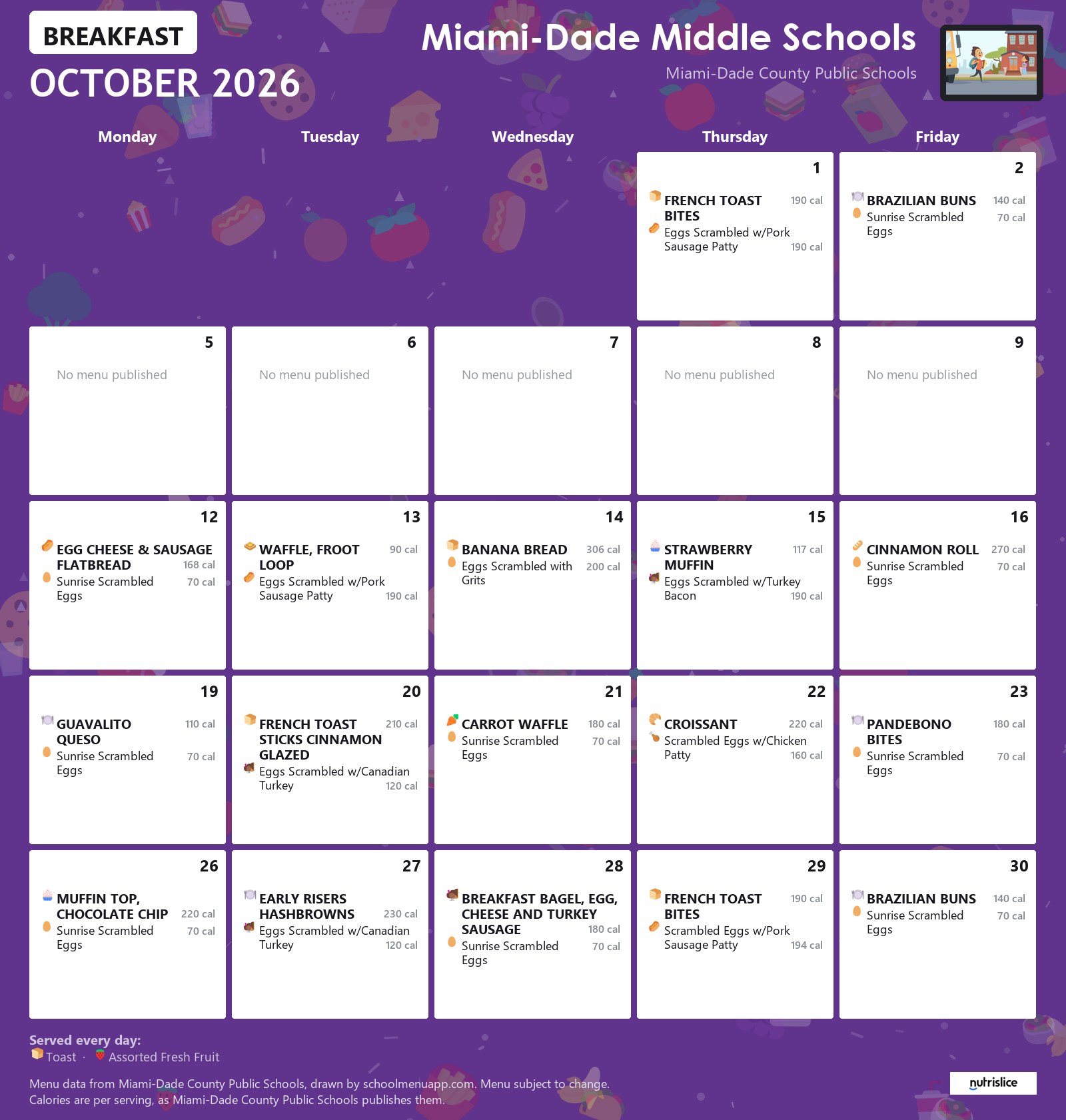 Miami-Dade Middle Schools breakfast menu for October 2026 &mdash; Miami-Dade County Public Schools