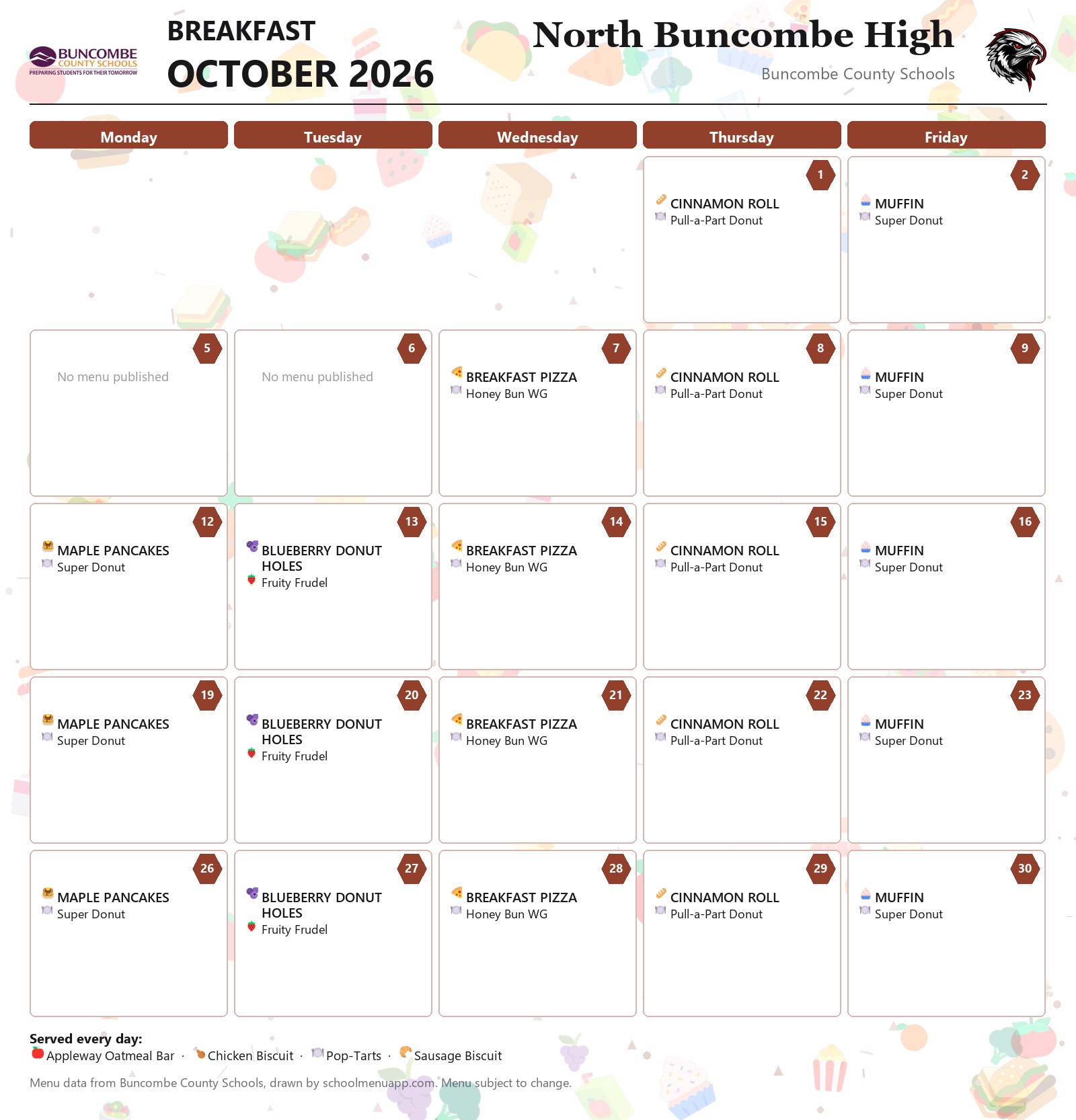 North Buncombe High breakfast menu for October 2026 &mdash; Buncombe County Schools